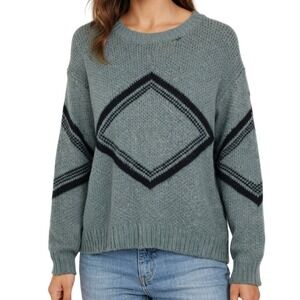 Womens Handmade Grey Geometric Diamond Knit Oversized Crewneck Sweater Size M